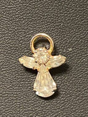 Vintage Gold Tone Jeweled Angel With Halo Lapel Hat Pin Brooch (372)